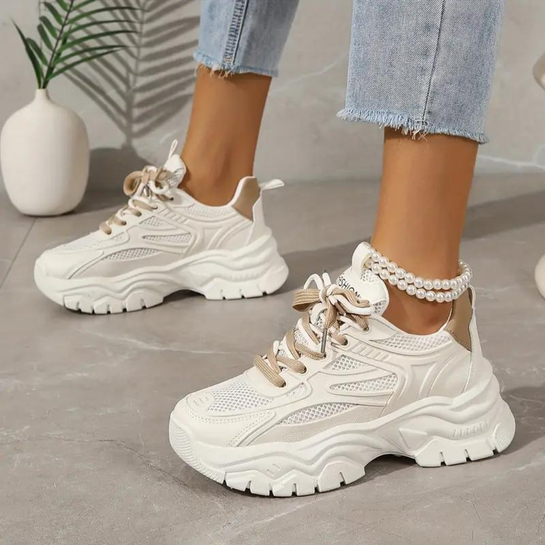 Platform Sneakers - Veterschoenen - Orthopedisch - Witte Sneakers - Damessneakers-Boetiek Moda