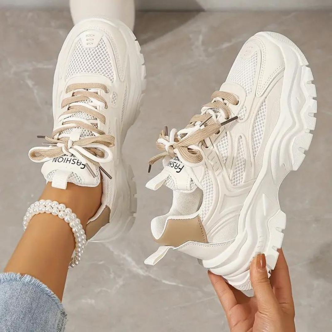 Platform Sneakers - Veterschoenen - Orthopedisch - Witte Sneakers - Damessneakers-Boetiek Moda