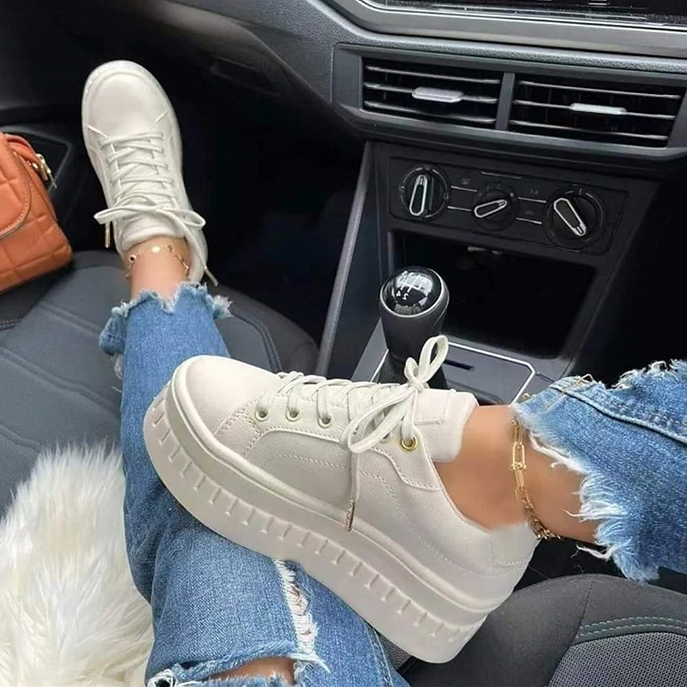Platform Sneakers - Vrouwen Comfortabele Veterschoenen met Dikke Zool-Boetiek Moda