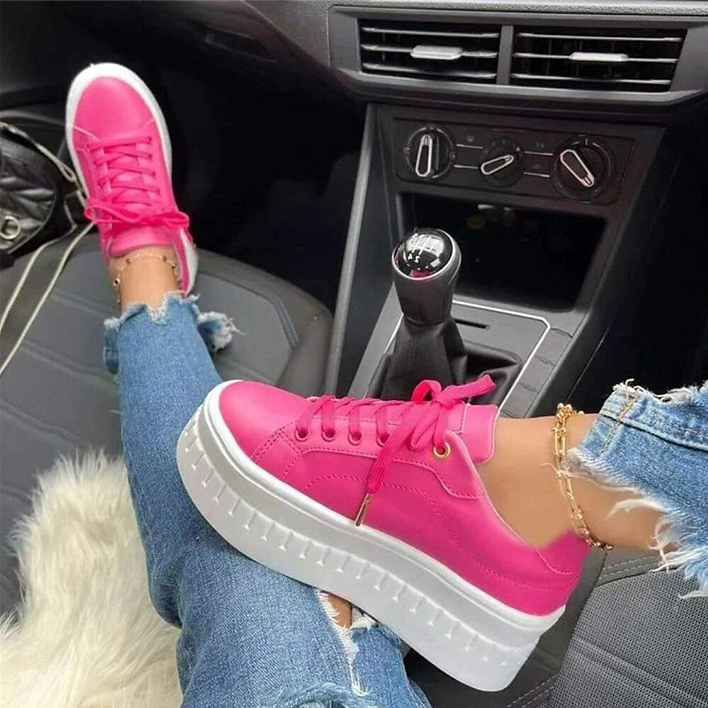 Platform Sneakers - Vrouwen Comfortabele Veterschoenen met Dikke Zool-Boetiek Moda