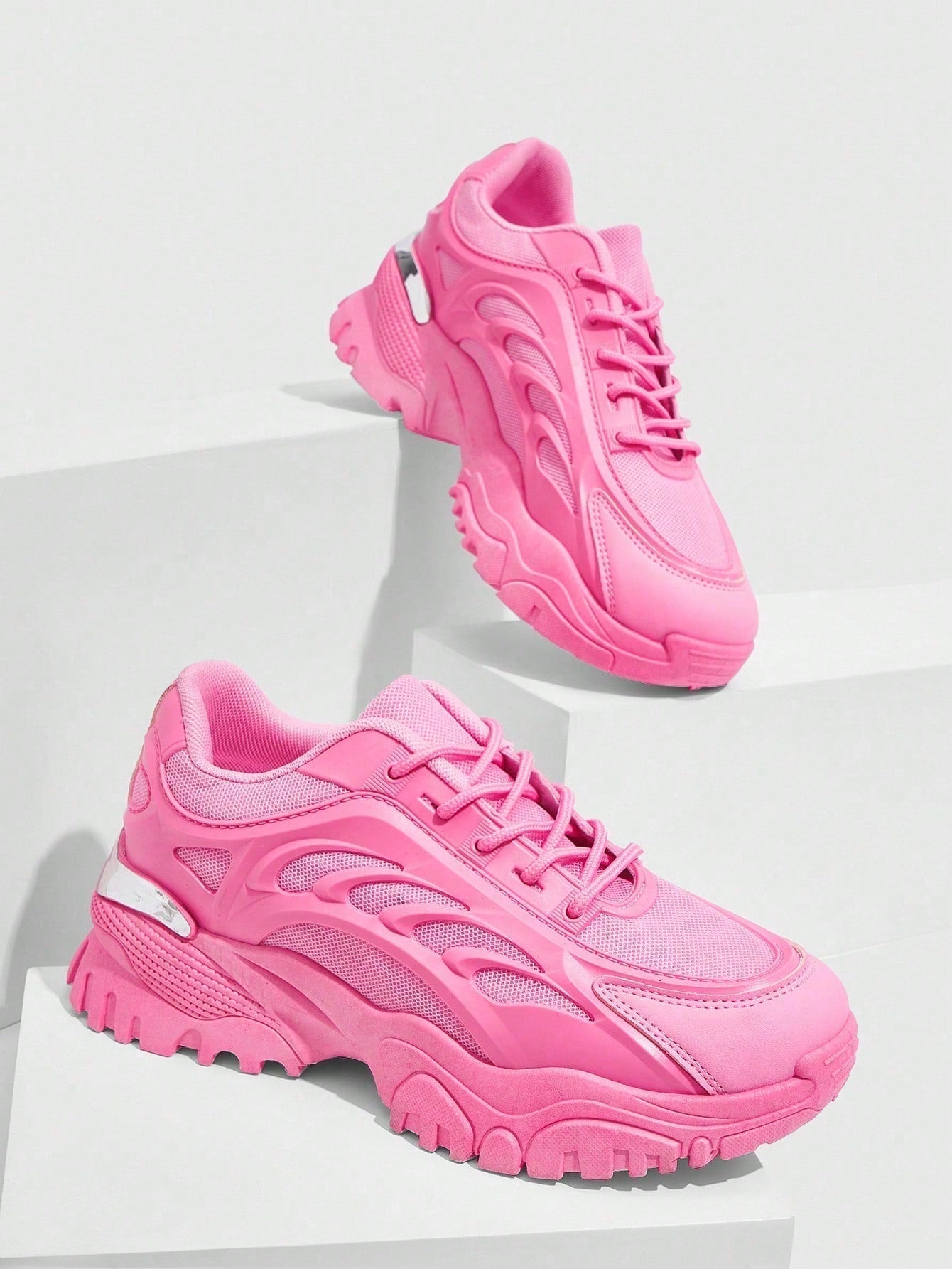 Platform sneakers - Dames sneakers met dikke zool en veters-Boetiek Moda