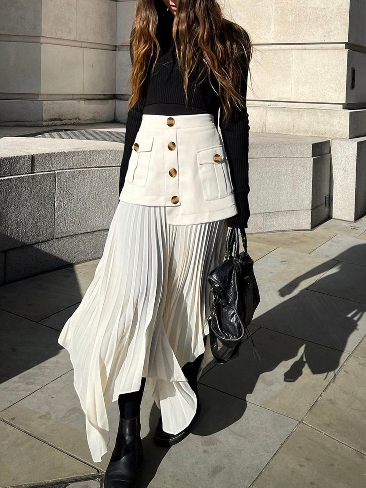 Plooirok - Asymmetrisch - Hoge taille - Midi-rok - Plissérok-Boetiek Moda