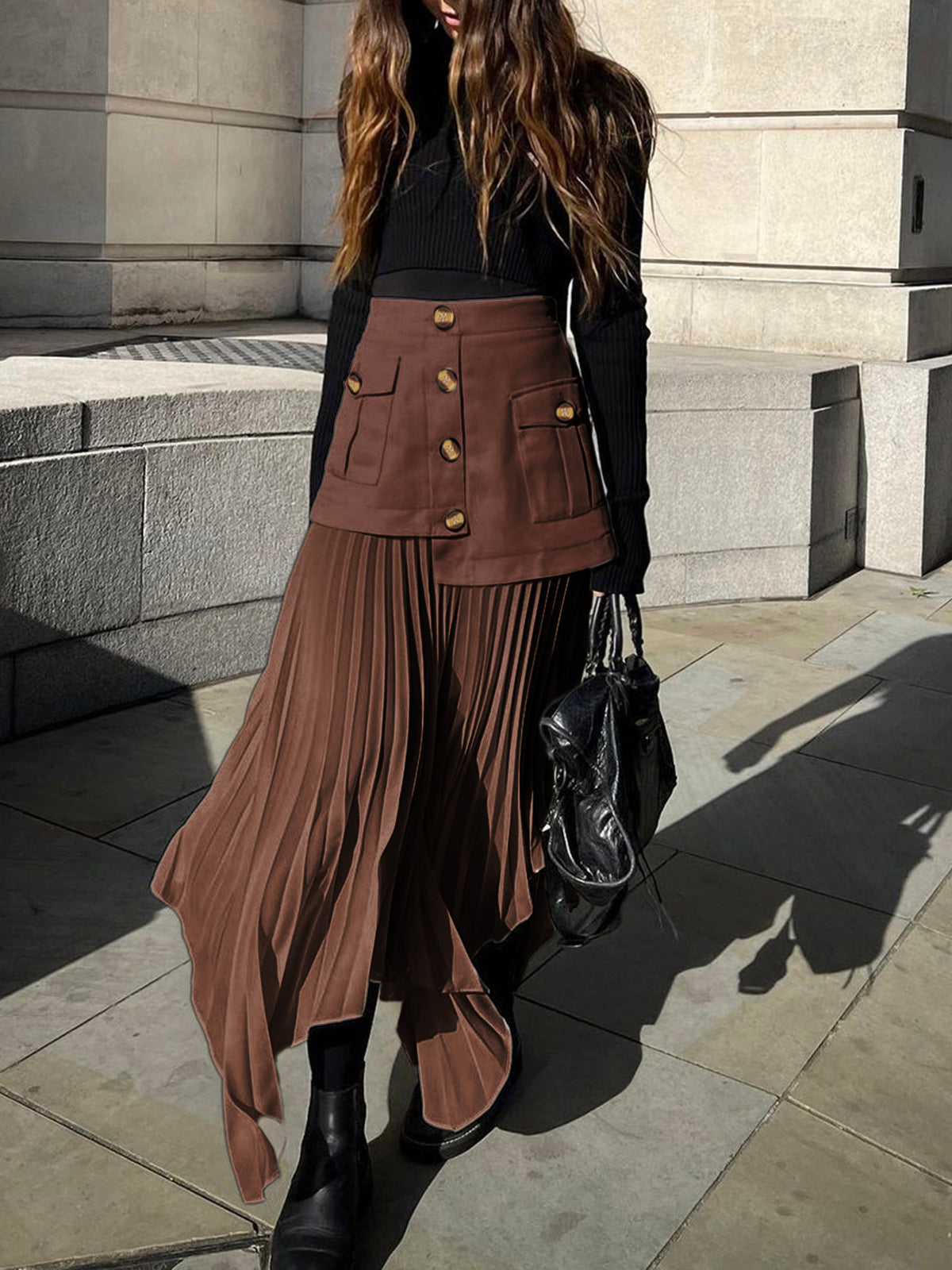 Plooirok - Asymmetrisch - Hoge taille - Midi-rok - Plissérok-Boetiek Moda