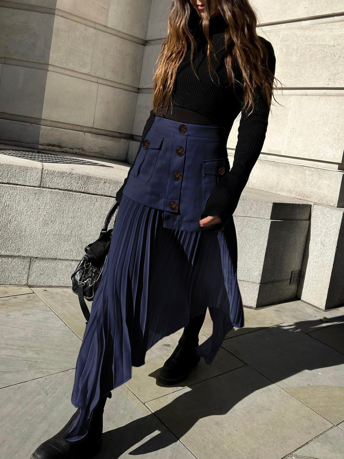 Plooirok - Asymmetrisch - Hoge taille - Midi-rok - Plissérok-Boetiek Moda