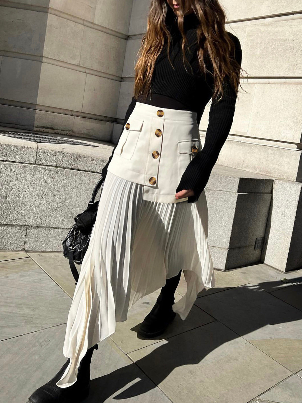 Plooirok - Asymmetrisch - Hoge taille - Midi-rok - Plissérok-Boetiek Moda