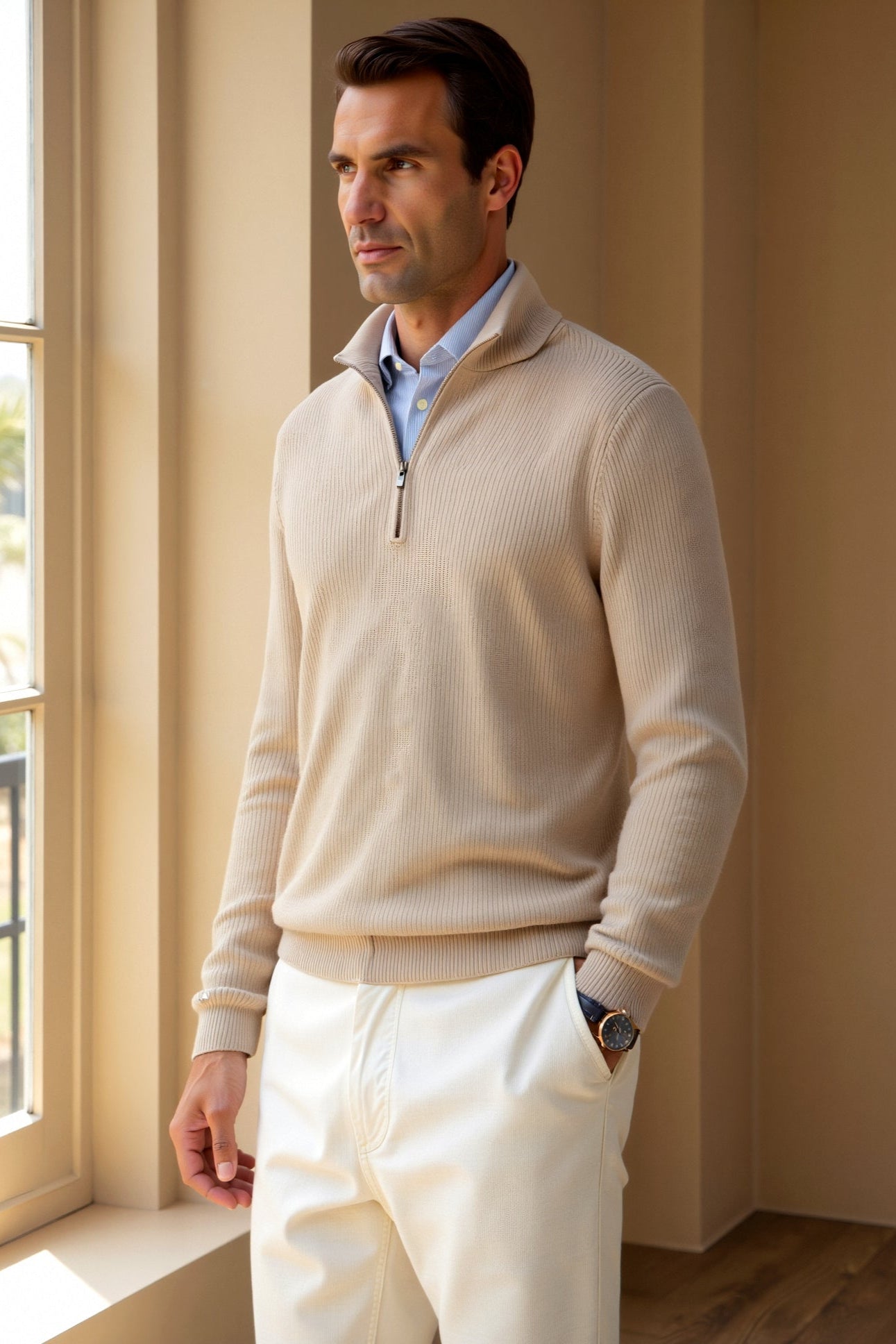 Polo trui - Met kraag - Kwartritssluiting - Polo pullover - Heren trui met halve ritssluiting-Boetiek Moda