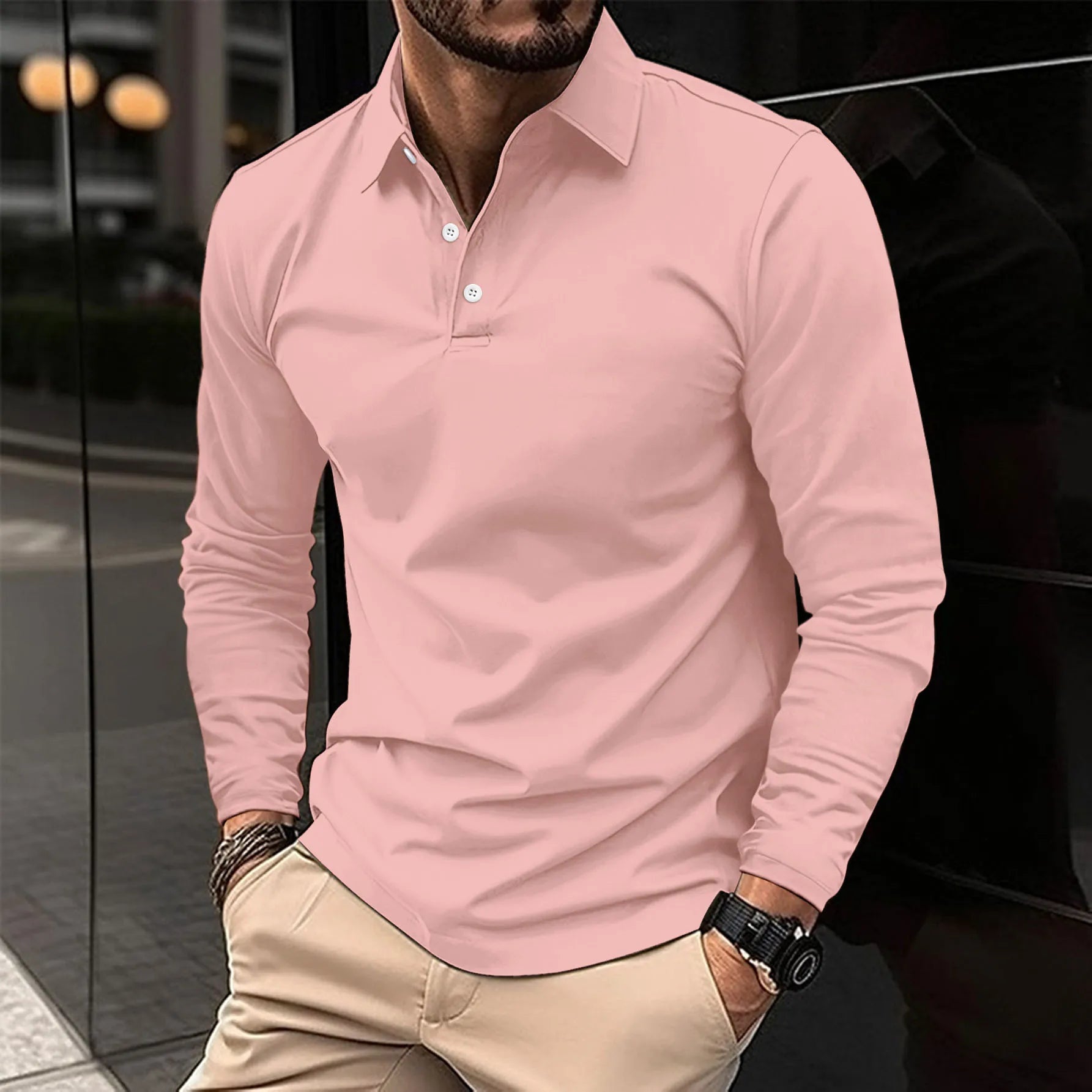 Poloshirt - Poloshirt met kraag en lange mouwen voor heren-Boetiek Moda