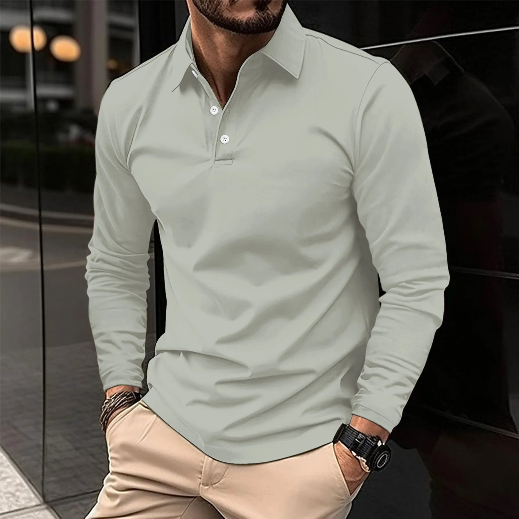 Poloshirt - Poloshirt met kraag en lange mouwen voor heren-Boetiek Moda