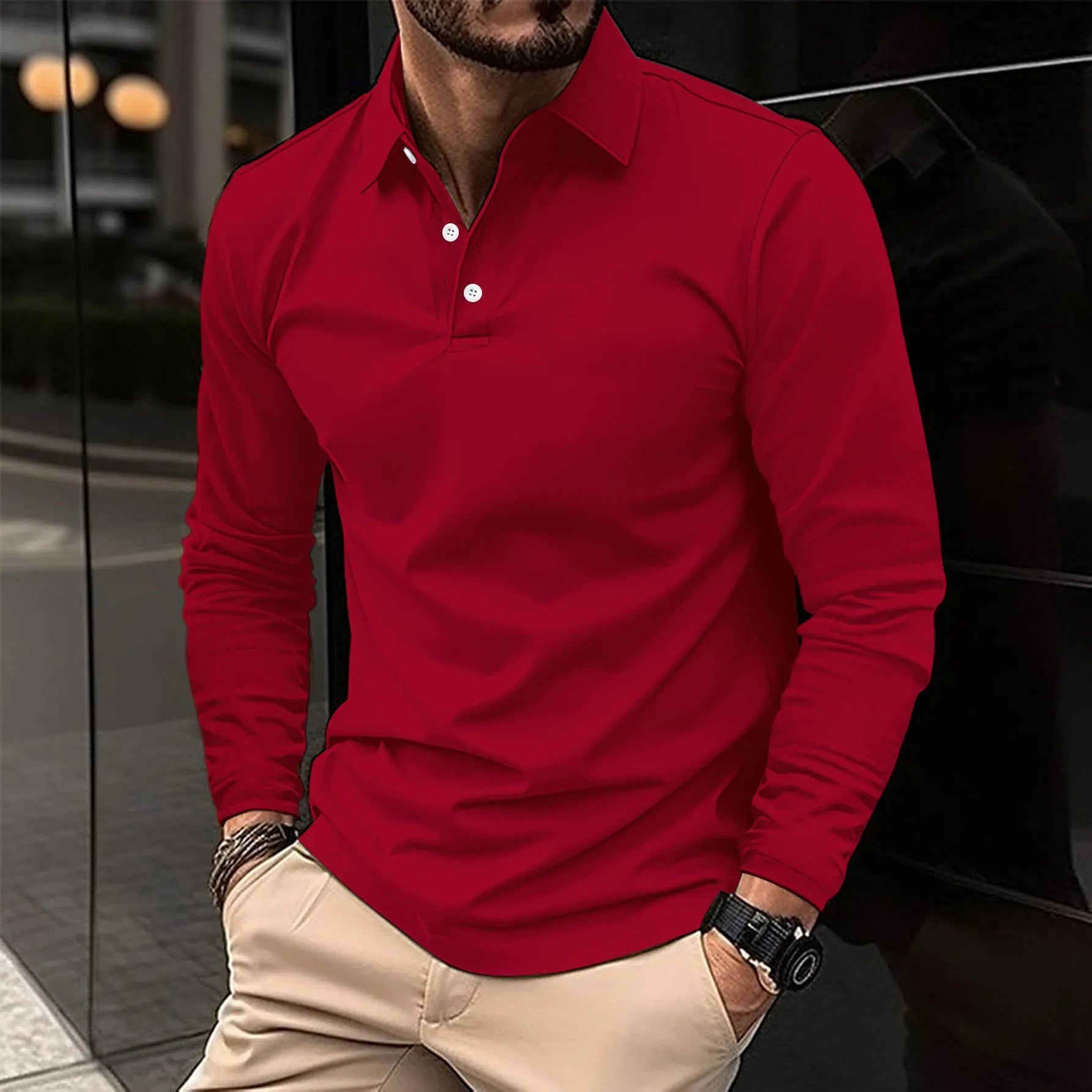 Poloshirt - Poloshirt met kraag en lange mouwen voor heren-Boetiek Moda