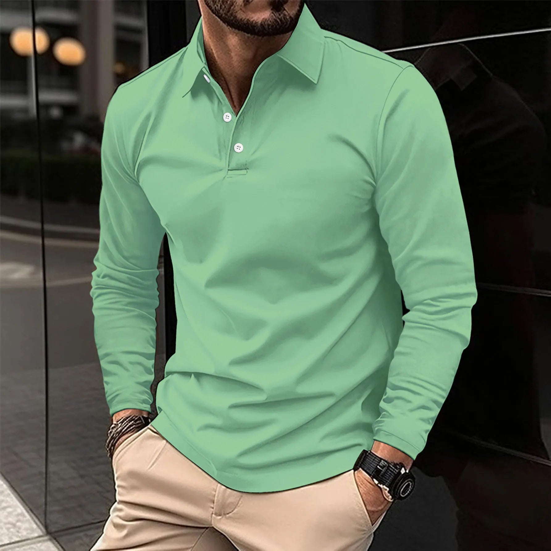 Poloshirt - Poloshirt met kraag en lange mouwen voor heren-Boetiek Moda