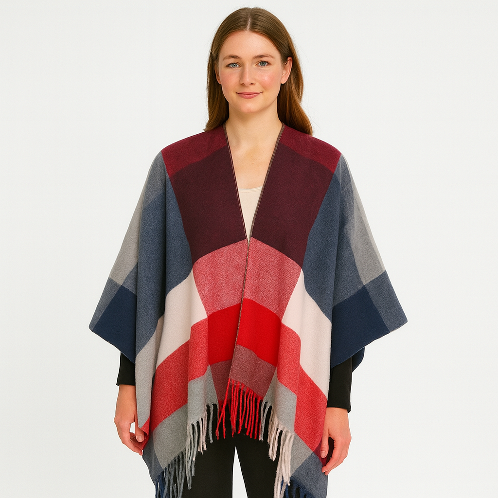 Poncho - Oversized geruite sjaalponcho voor dames-Boetiek Moda