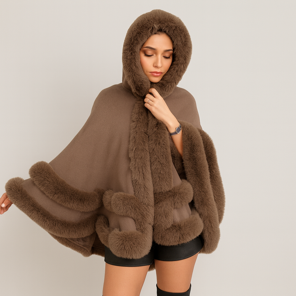Poncho met bontrand | Imitatiebont | Poncho | Bontsjaal | Vrouwenmantel-Boetiek Moda
