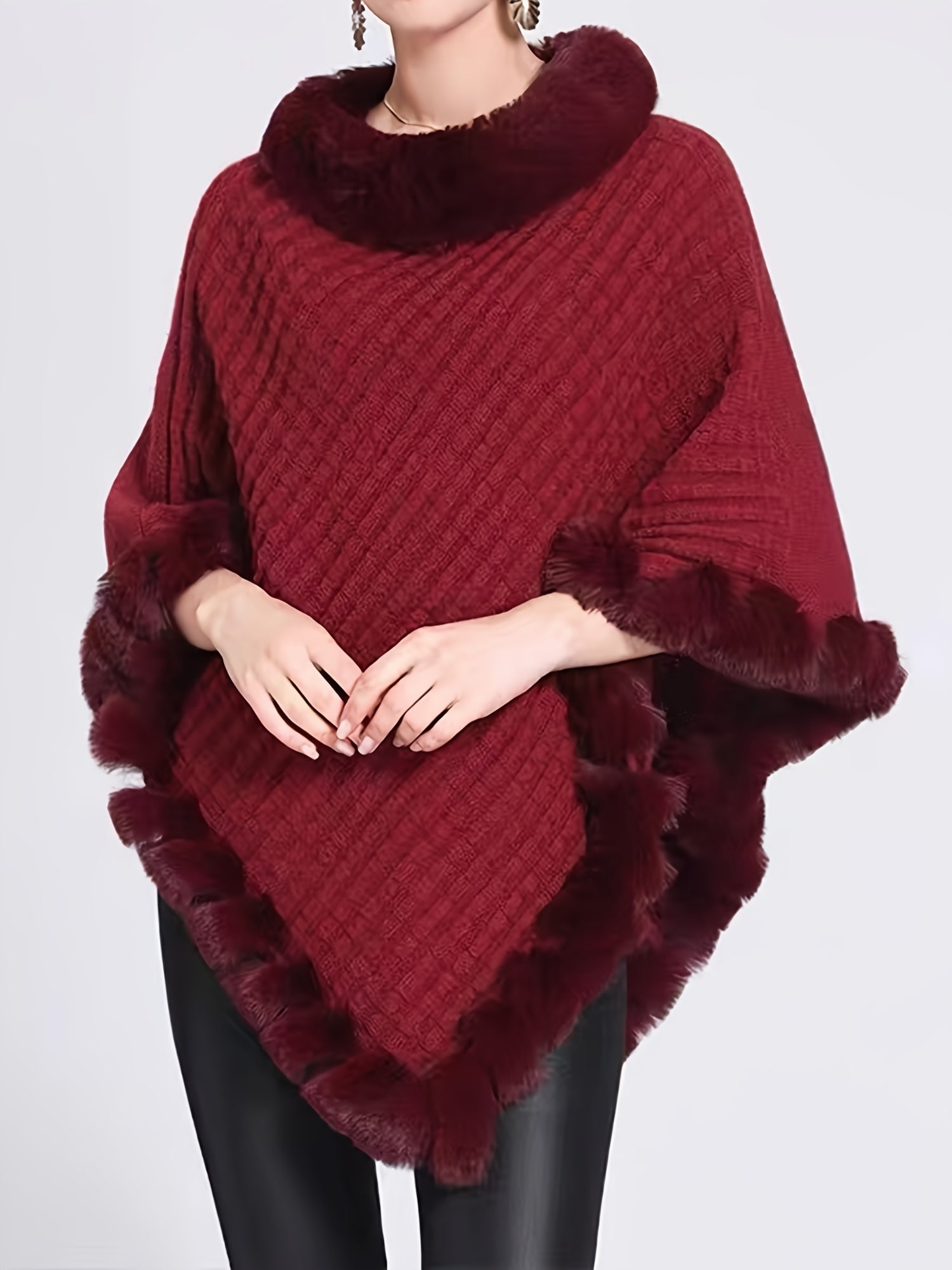 Poncho van bont - Stijlvol - Bont - Gebreide Poncho - Dameskleding-Boetiek Moda