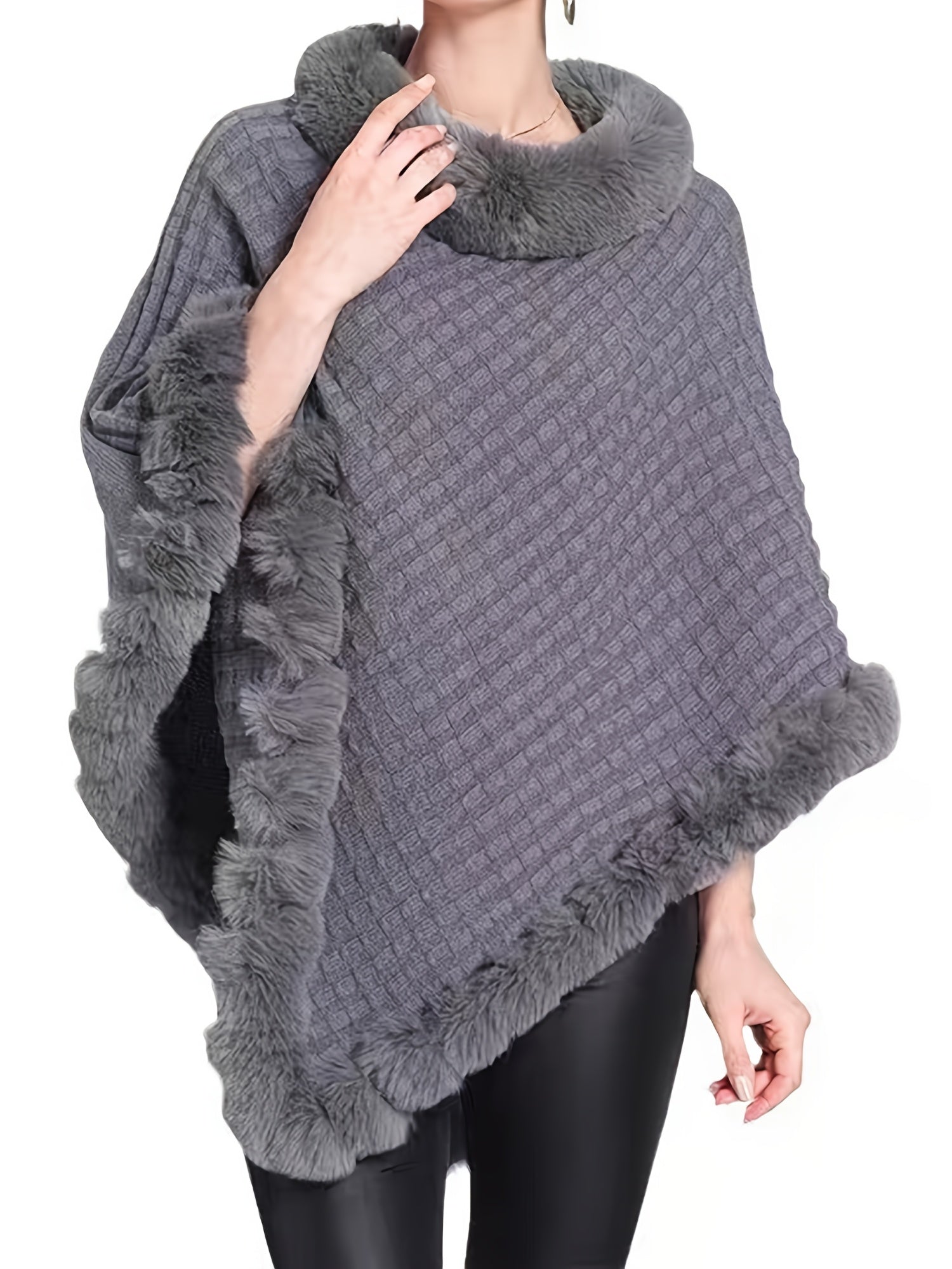 Poncho van bont - Stijlvol - Bont - Gebreide Poncho - Dameskleding-Boetiek Moda