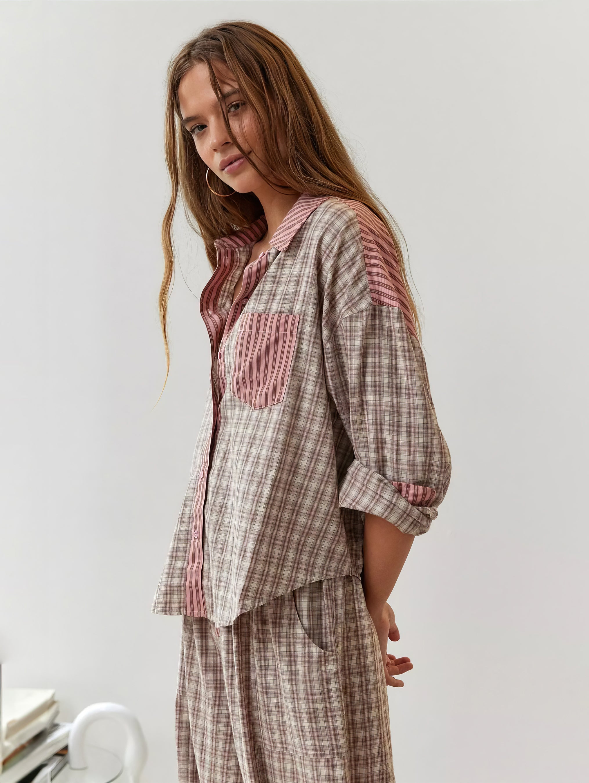 Pyjamaset - Geruit - Met knopen - Pyjama met lange mouwen - Damespyjama-Boetiek Moda