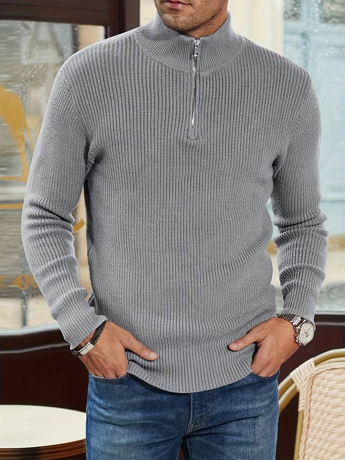 Quarter-Zip Jumper - Gebreide herentrui met halve rits voor de winter-Boetiek Moda