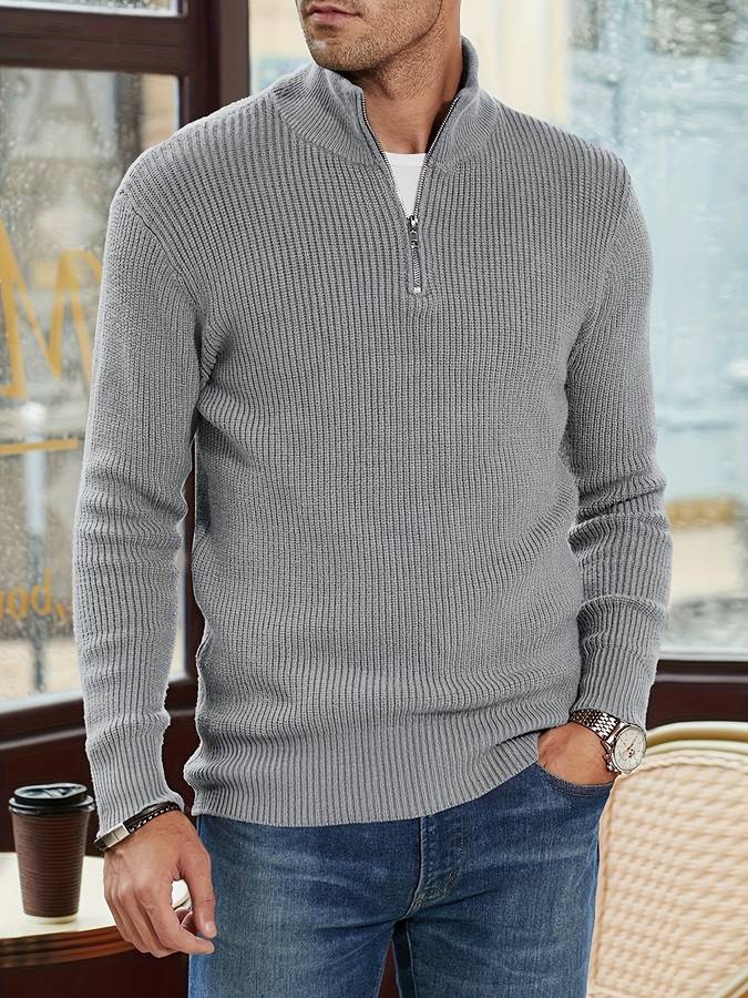 Quarter-Zip Jumper - Gebreide herentrui met halve rits voor de winter-Boetiek Moda