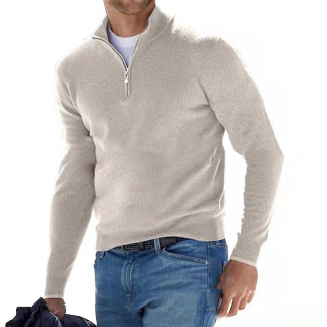 Quarter-Zip Jumper - Gebreide pullover met halve rits voor heren-Boetiek Moda