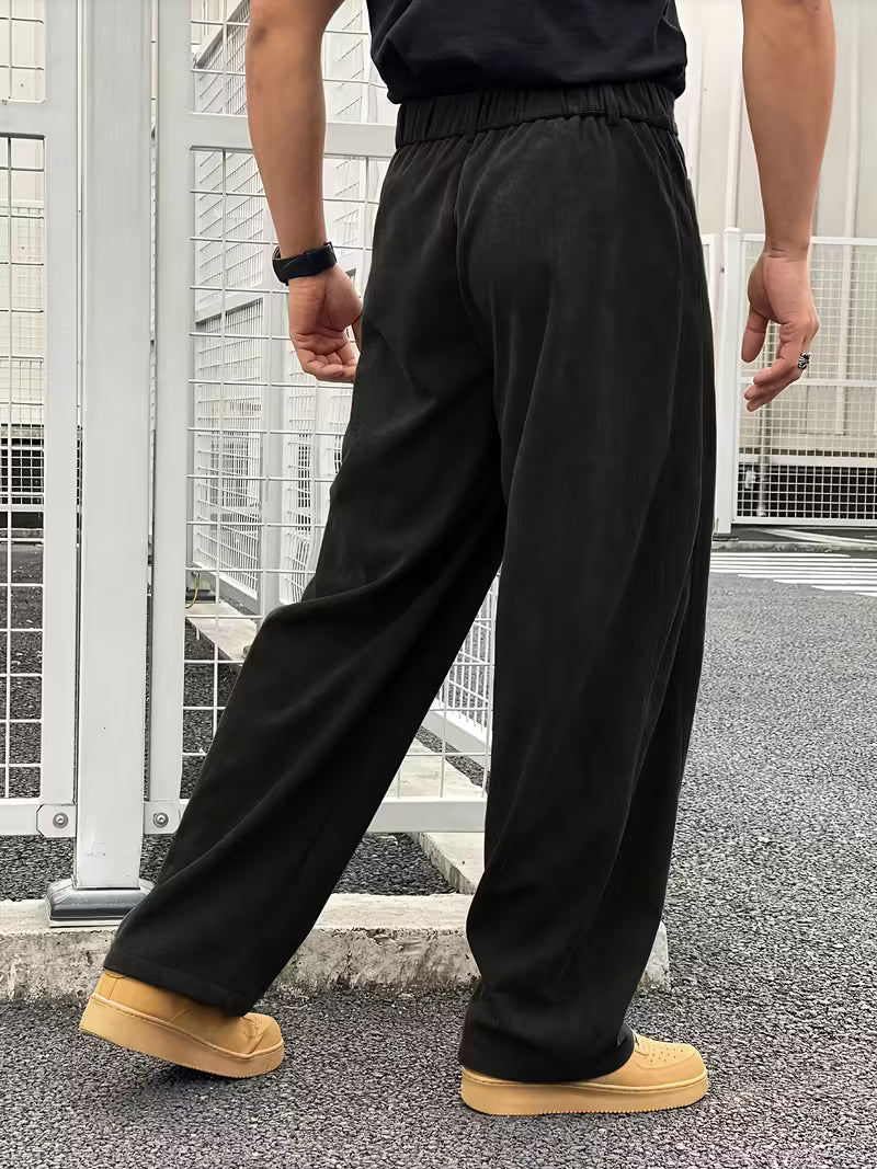 Rechte broek - Zwarte en bruine losse broek voor mannen-Boetiek Moda