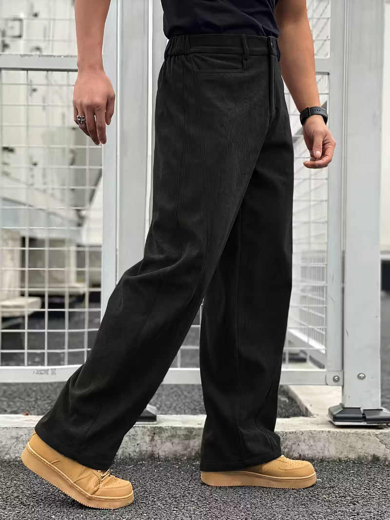 Rechte broek - Zwarte en bruine losse broek voor mannen-Boetiek Moda