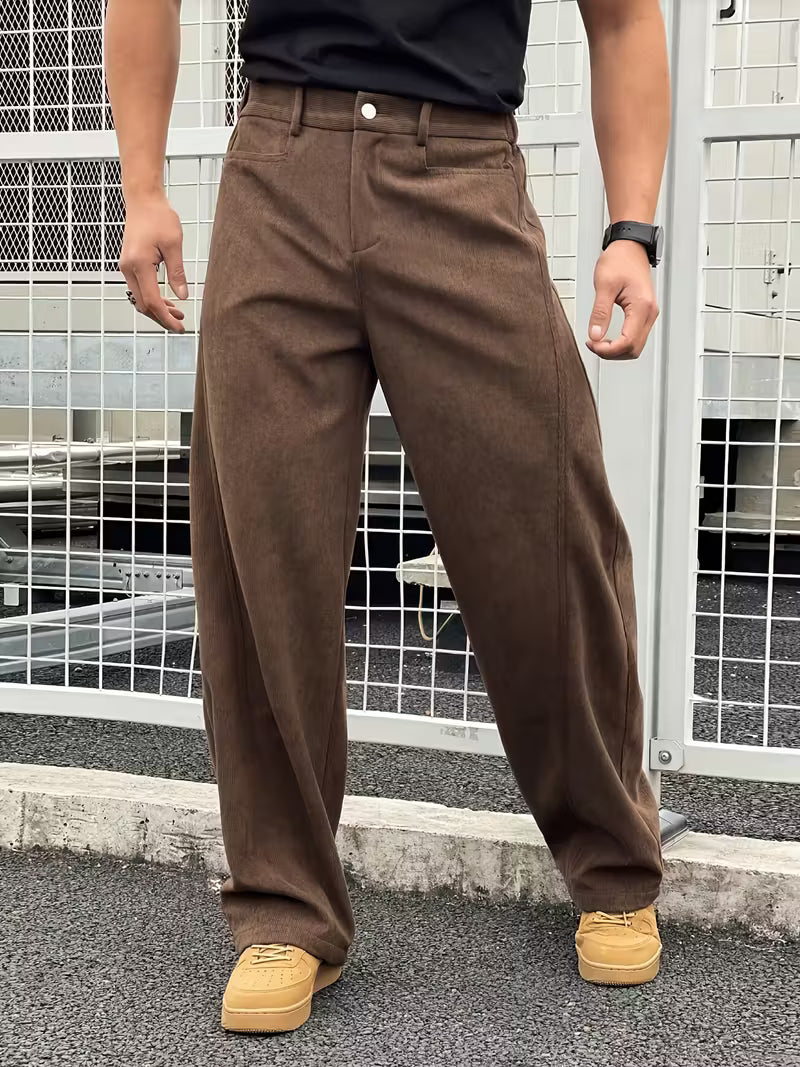 Rechte broek - Zwarte en bruine losse broek voor mannen-Boetiek Moda
