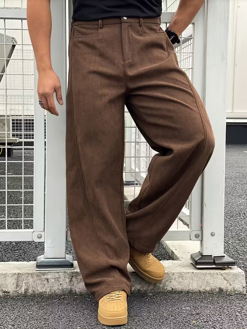 Rechte broek - Zwarte en bruine losse broek voor mannen-Boetiek Moda