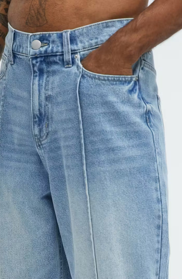 Rechte jeans | Hoge taille | Gewassen | Losse pasvorm | Herenjeans-Boetiek Moda