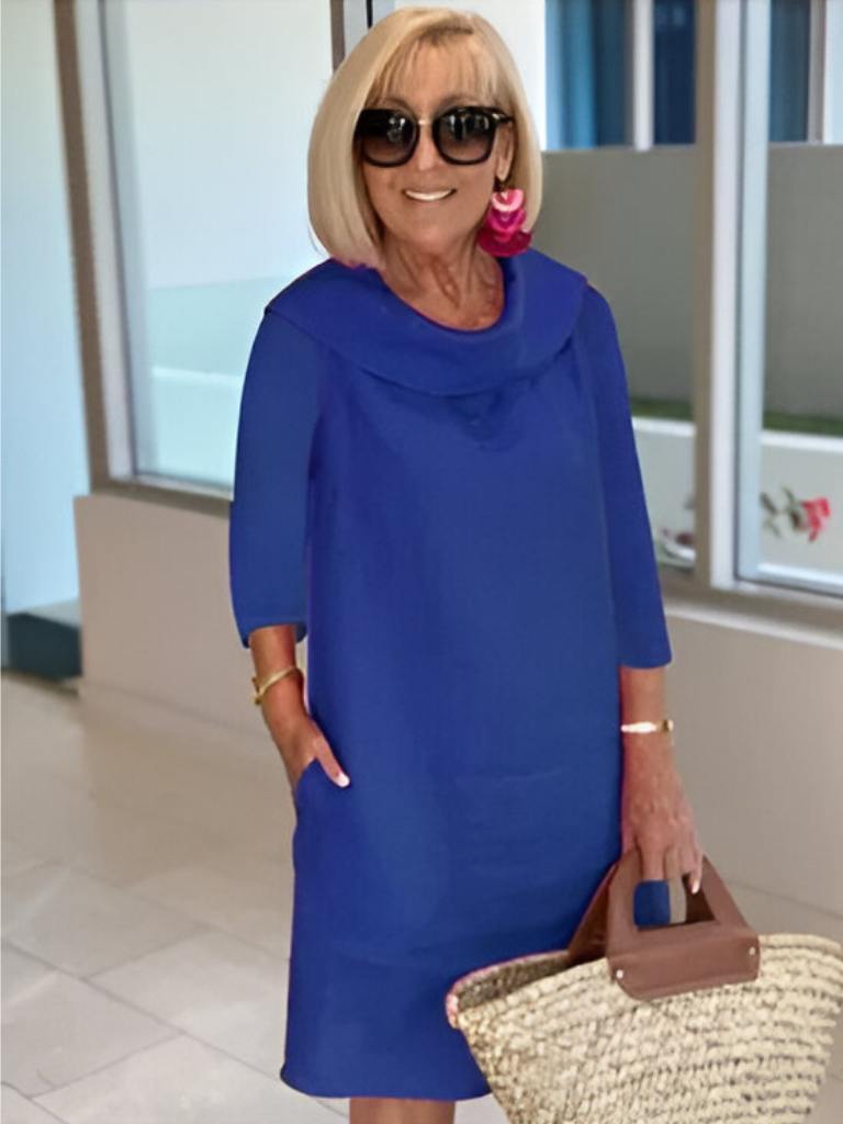 Reverskraag jurk | Lange mouwen | Losse pasvorm | Knie-lengte jurk | Zomerjurk-Boetiek Moda