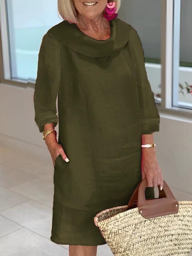 Reverskraag jurk | Lange mouwen | Losse pasvorm | Knie-lengte jurk | Zomerjurk-Boetiek Moda