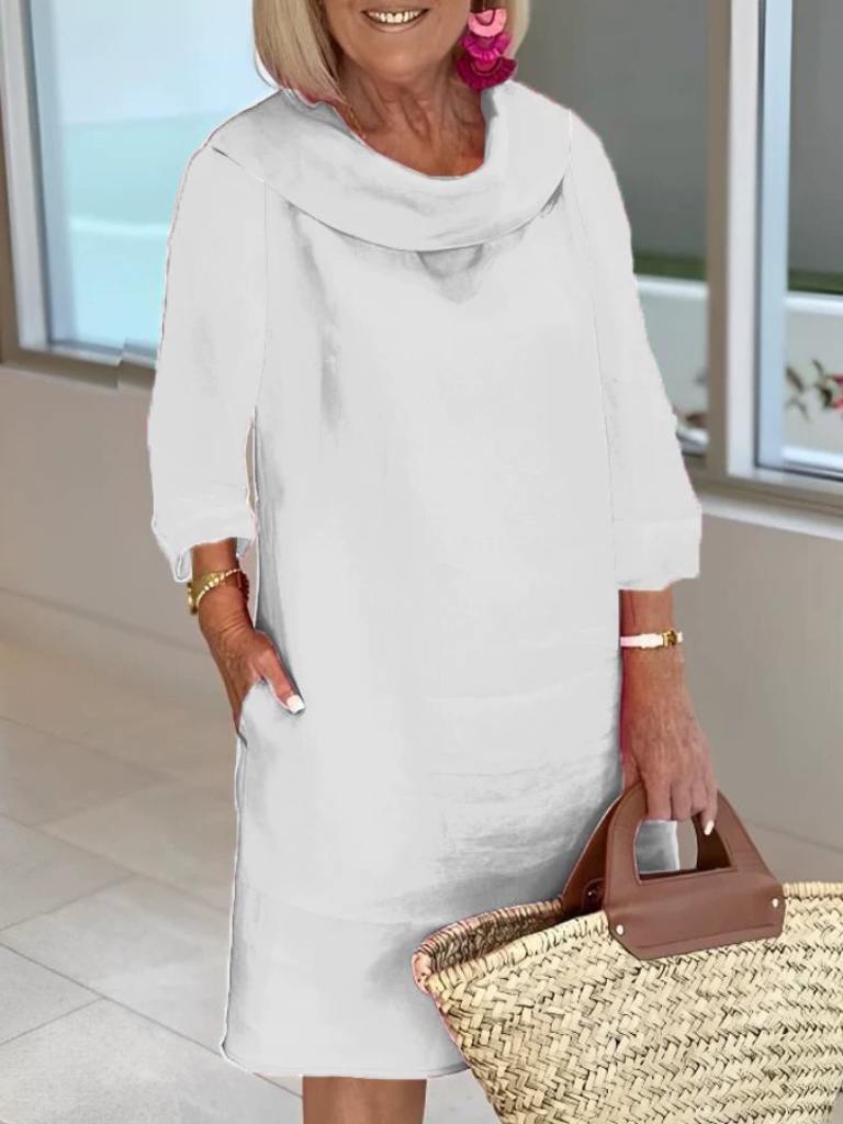 Reverskraag jurk | Lange mouwen | Losse pasvorm | Knie-lengte jurk | Zomerjurk-Boetiek Moda