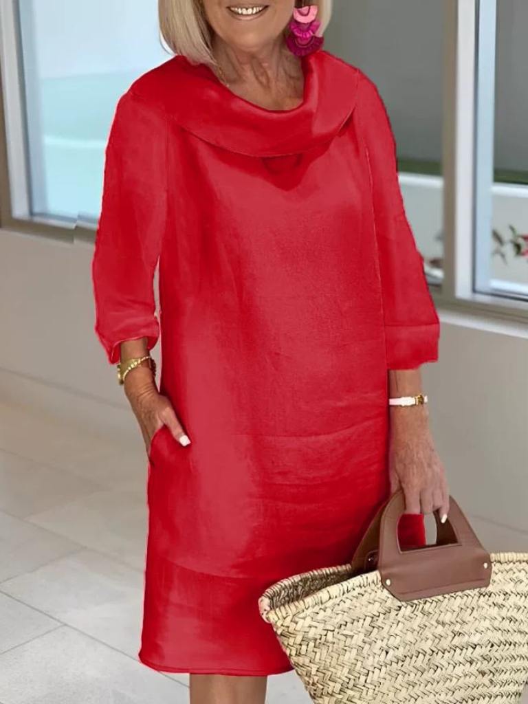 Reverskraag jurk | Lange mouwen | Losse pasvorm | Knie-lengte jurk | Zomerjurk-Boetiek Moda