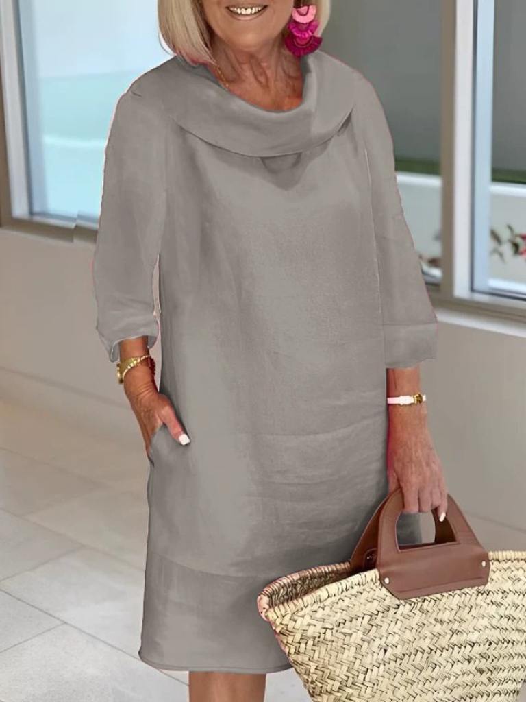 Reverskraag jurk | Lange mouwen | Losse pasvorm | Knie-lengte jurk | Zomerjurk-Boetiek Moda