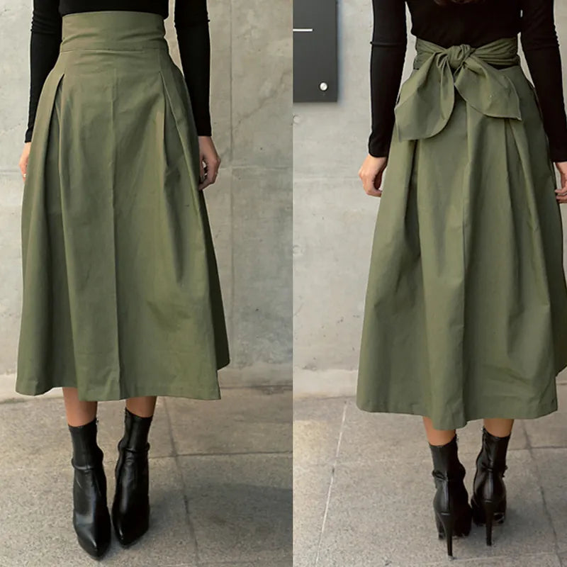 Rok met hoge taille | Geplooid | Tailleband | Midi Rok | Rokken voor vrouwen-Boetiek Moda