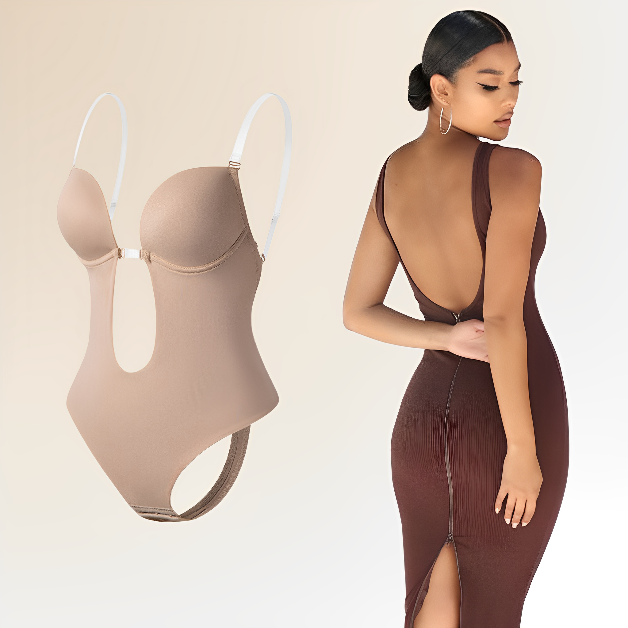 Rugloze bodysuit - Dames shapewear met diepe V-hals en lage rug, inclusief beha-Boetiek Moda
