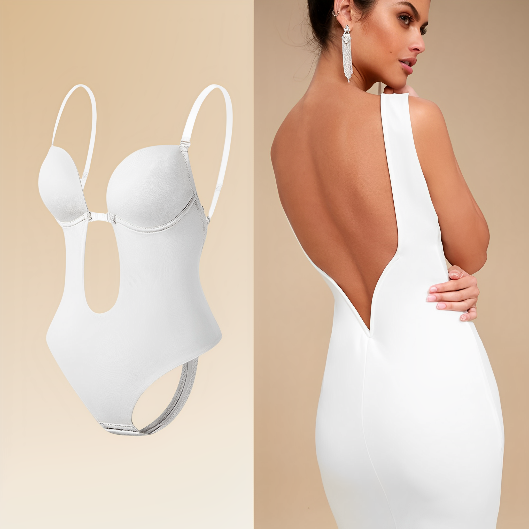Rugloze bodysuit - Dames shapewear met diepe V-hals en lage rug, inclusief beha-Boetiek Moda