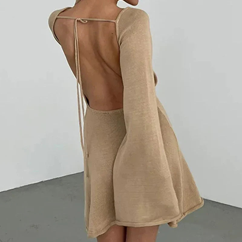 Rugloze jurk | Lange mouwen | A-lijn | Jurk met uitlopende mouwen | Mini-jurk-Boetiek Moda