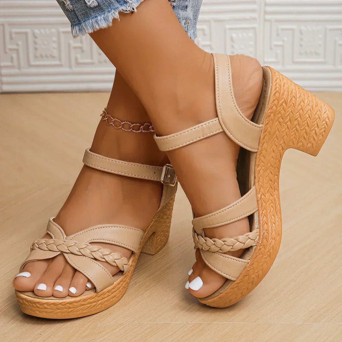 Sandalen met hak - Blokhak - Enkelband - Orthopedische sandalen - Zomerschoenen-Boetiek Moda