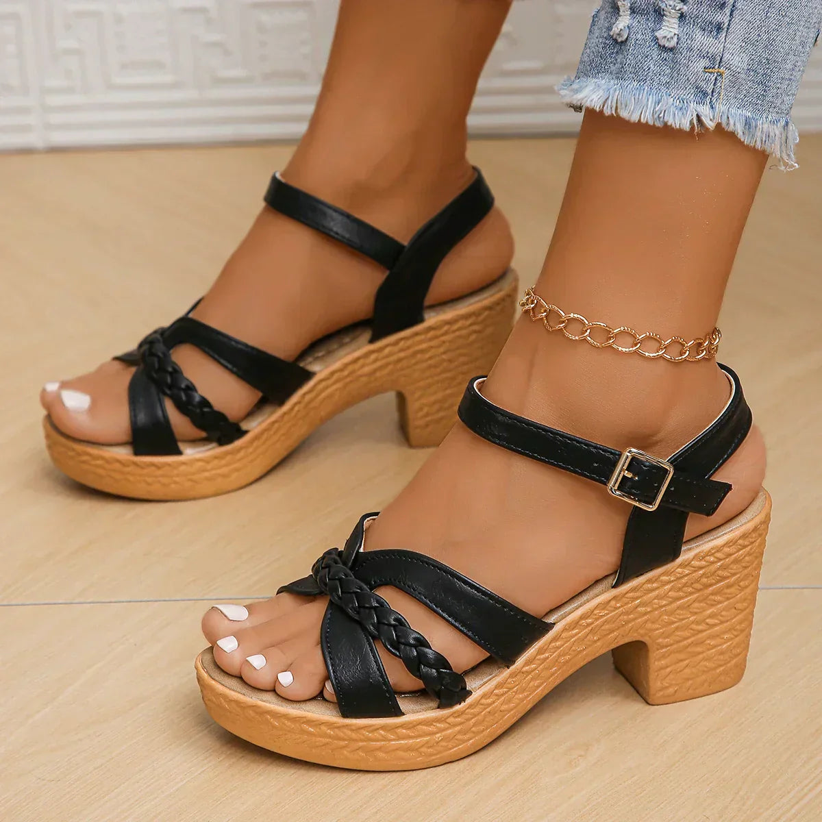 Sandalen met hak - Blokhak - Enkelband - Orthopedische sandalen - Zomerschoenen-Boetiek Moda