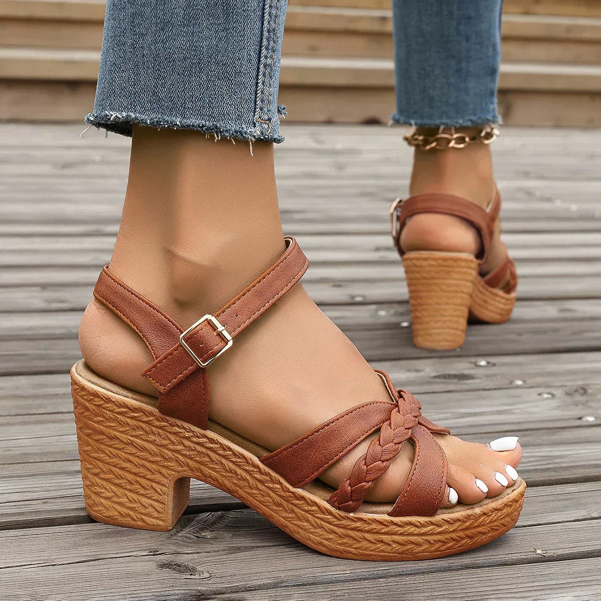 Sandalen met hak - Blokhak - Enkelband - Orthopedische sandalen - Zomerschoenen-Boetiek Moda