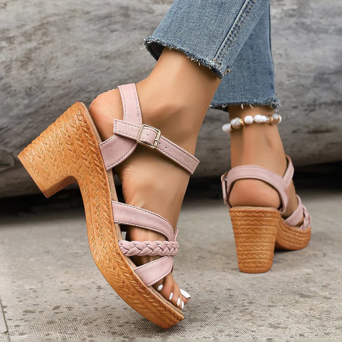 Sandalen met hak - Blokhak - Enkelband - Orthopedische sandalen - Zomerschoenen-Boetiek Moda