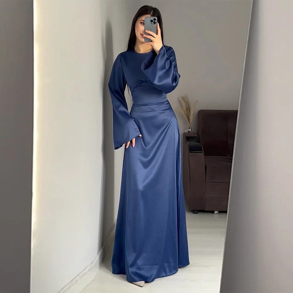 Satijnen Jurk - Elegant - Klokmouwen - Jurk met lange mouwen - Maxi satijnen jurk-Boetiek Moda