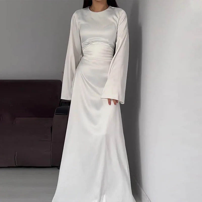 Satijnen Jurk - Elegant - Klokmouwen - Jurk met lange mouwen - Maxi satijnen jurk-Boetiek Moda