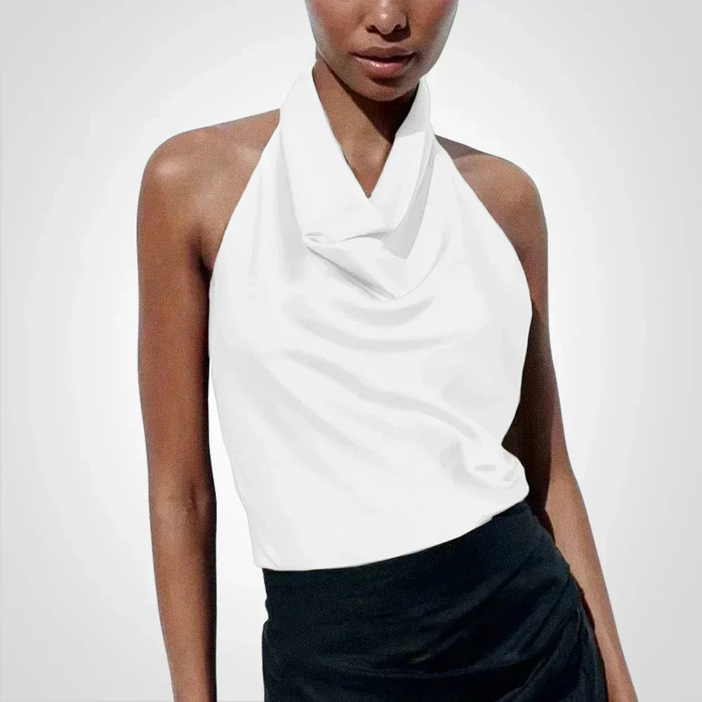 Satijnen top - Elegant - Feest - Haltertop - Damestop-Boetiek Moda