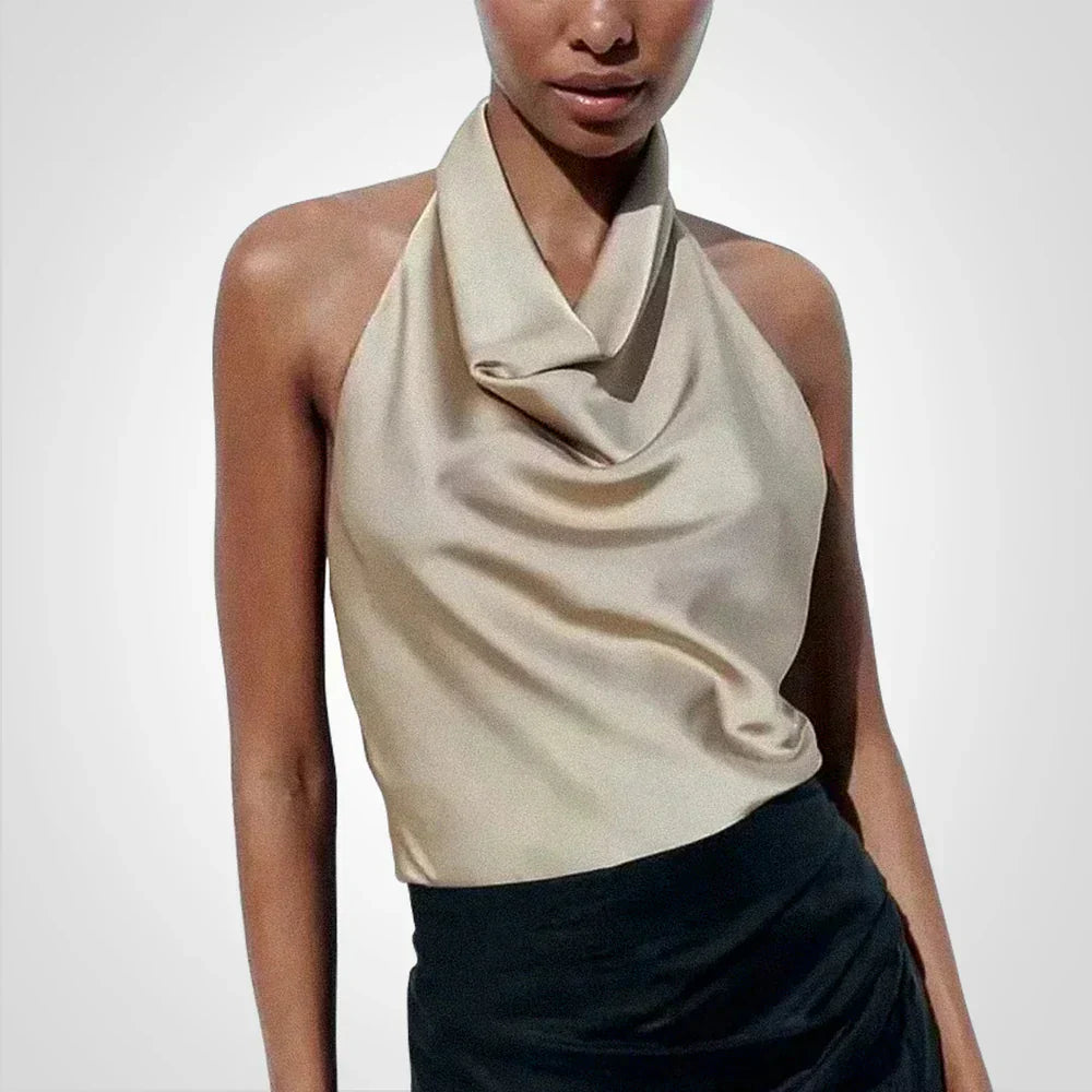 Satijnen top - Elegant - Feest - Haltertop - Damestop-Boetiek Moda