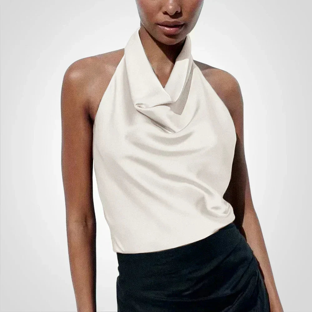 Satijnen top - Elegant - Feest - Haltertop - Damestop-Boetiek Moda