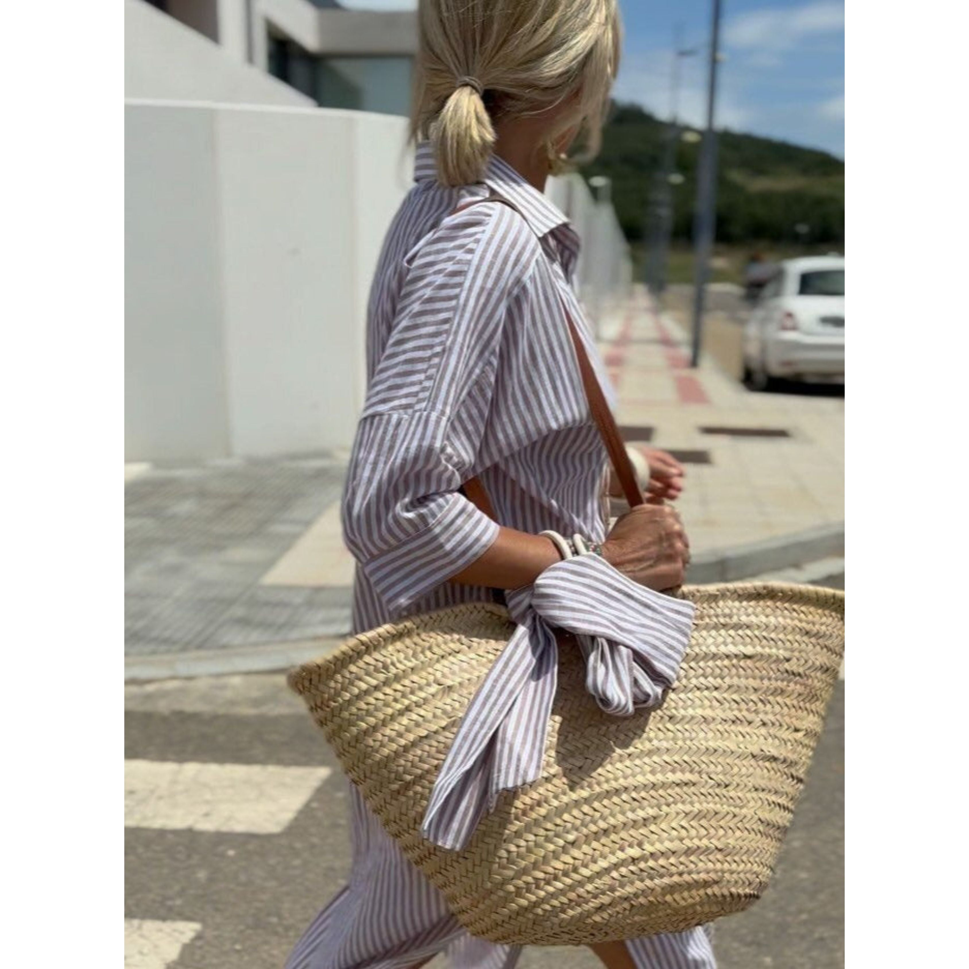 Shirtjurk | Knoopsluiting | Gestreepte | Maxi-jurk met lange mouwen | Maxi-jurk-Boetiek Moda