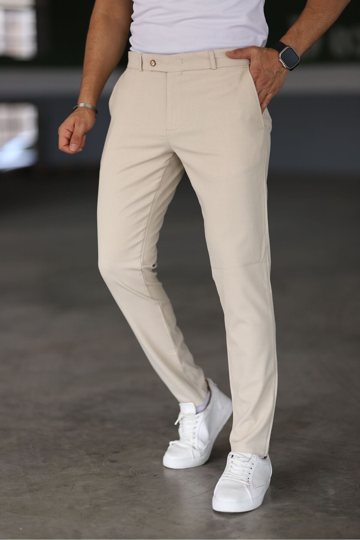 Skinny Chino's - Beige - Slim fit - Chino broeken - Herenbroeken-Boetiek Moda