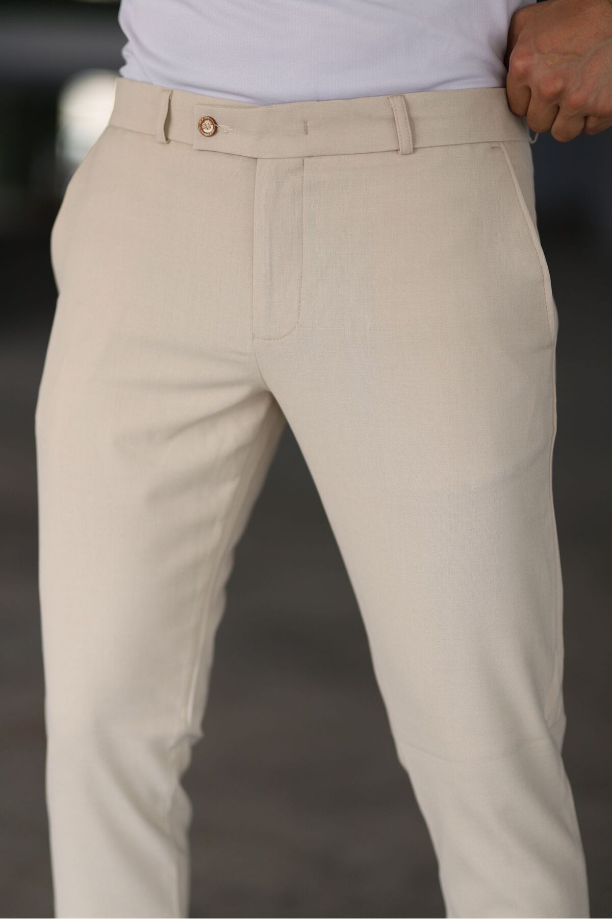 Skinny Chino's - Beige - Slim fit - Chino broeken - Herenbroeken-Boetiek Moda