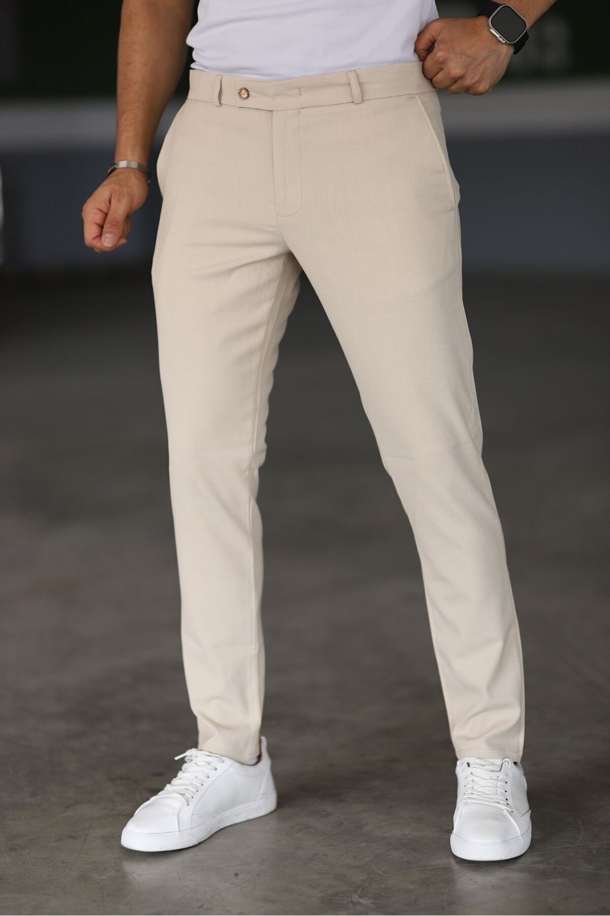 Skinny Chino's - Beige - Slim fit - Chino broeken - Herenbroeken-Boetiek Moda