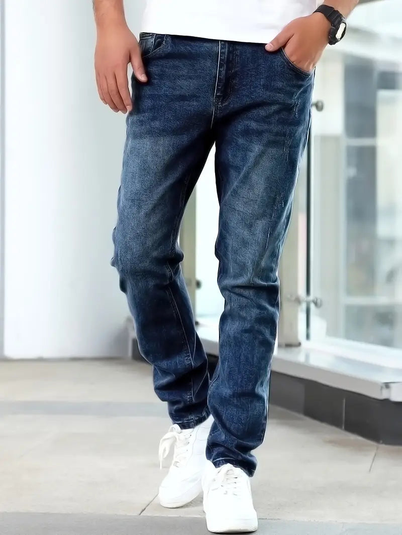 Slim Fit Jeans | Blauw | Gewassen | Skinny Jeans | Herenjeans-Boetiek Moda